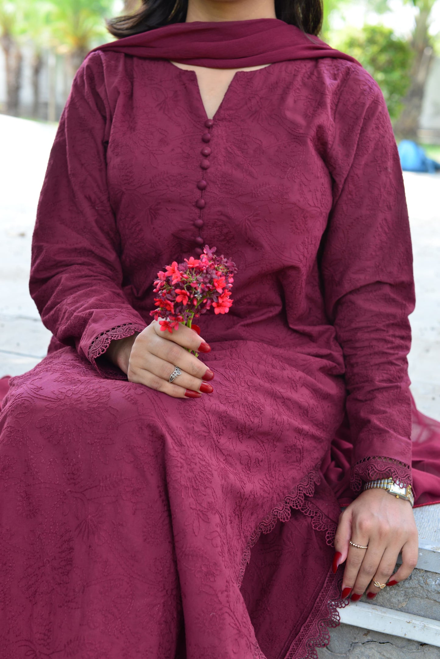 BURGUNDY 3PC CHICKENKARI SET
