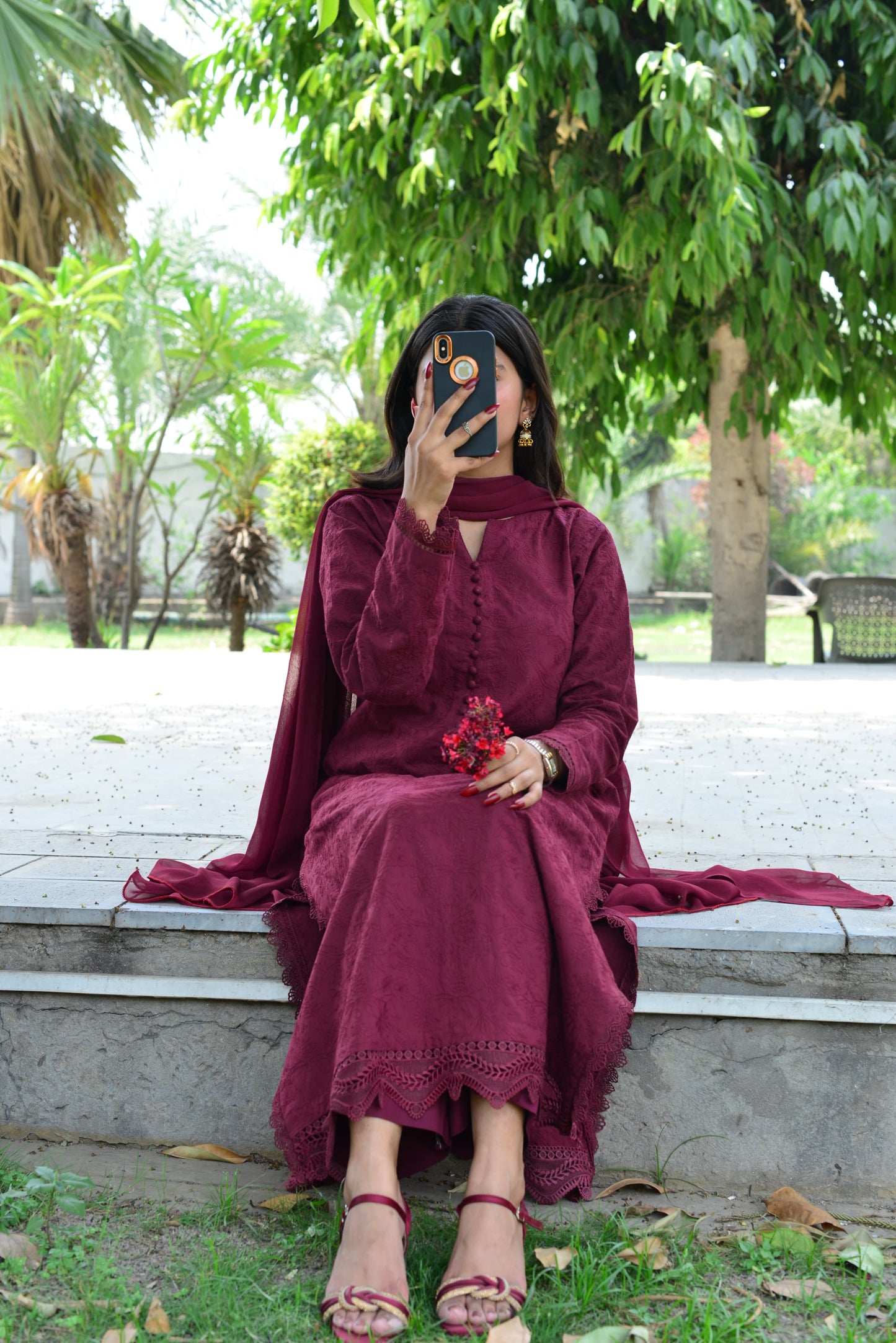 BURGUNDY 3PC CHICKENKARI SET