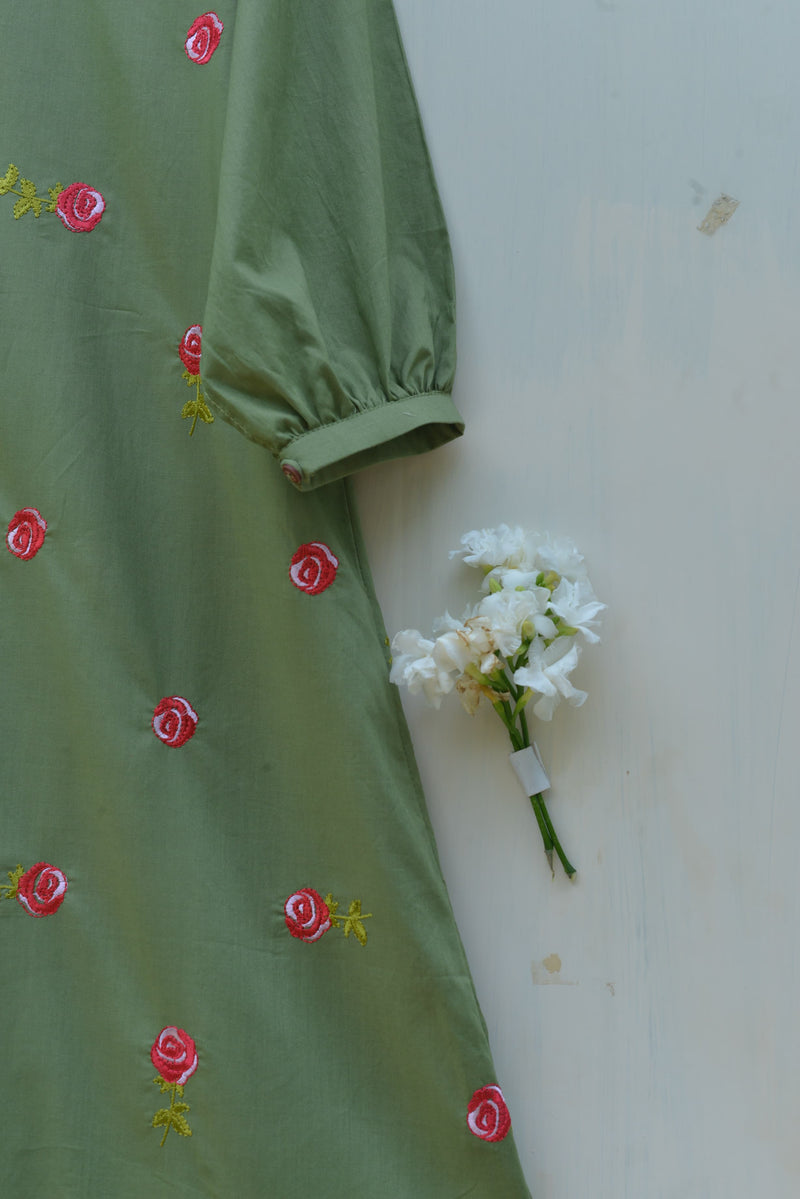 Sage Green Embroidered Long Dress