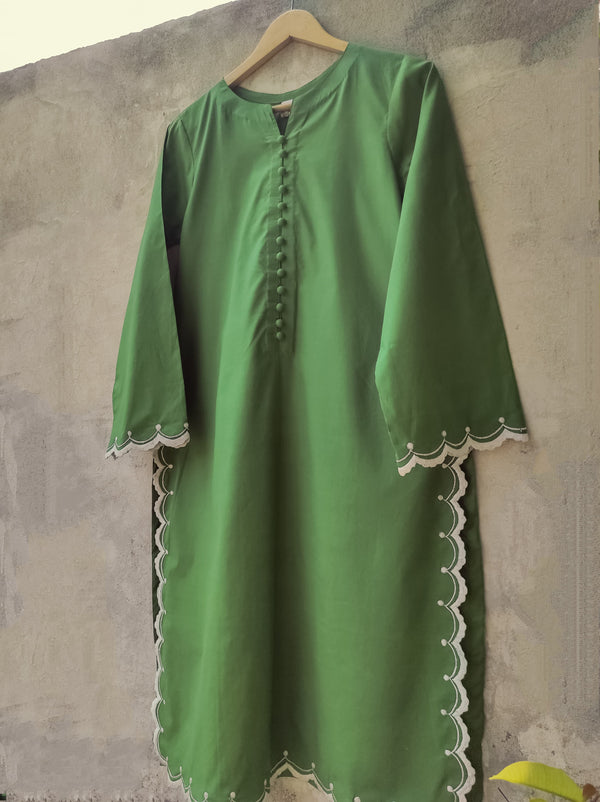 Green Embroidered Long Kurta