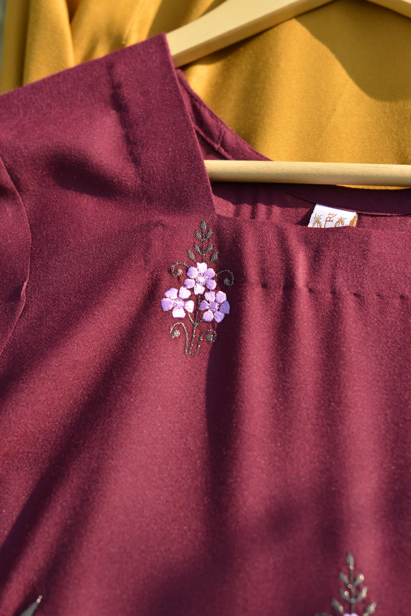 BURGUNDY - LONG EMBROIDERED DRESS