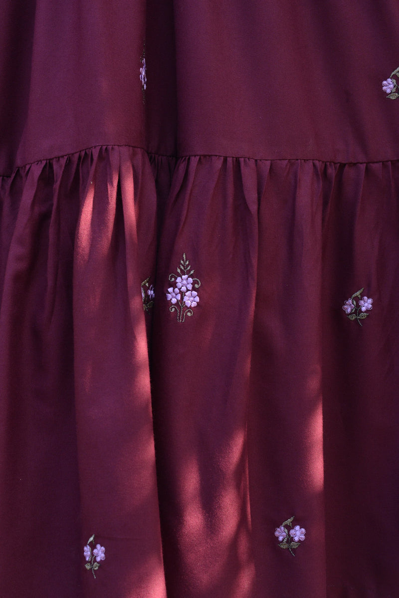 BURGUNDY - LONG EMBROIDERED DRESS