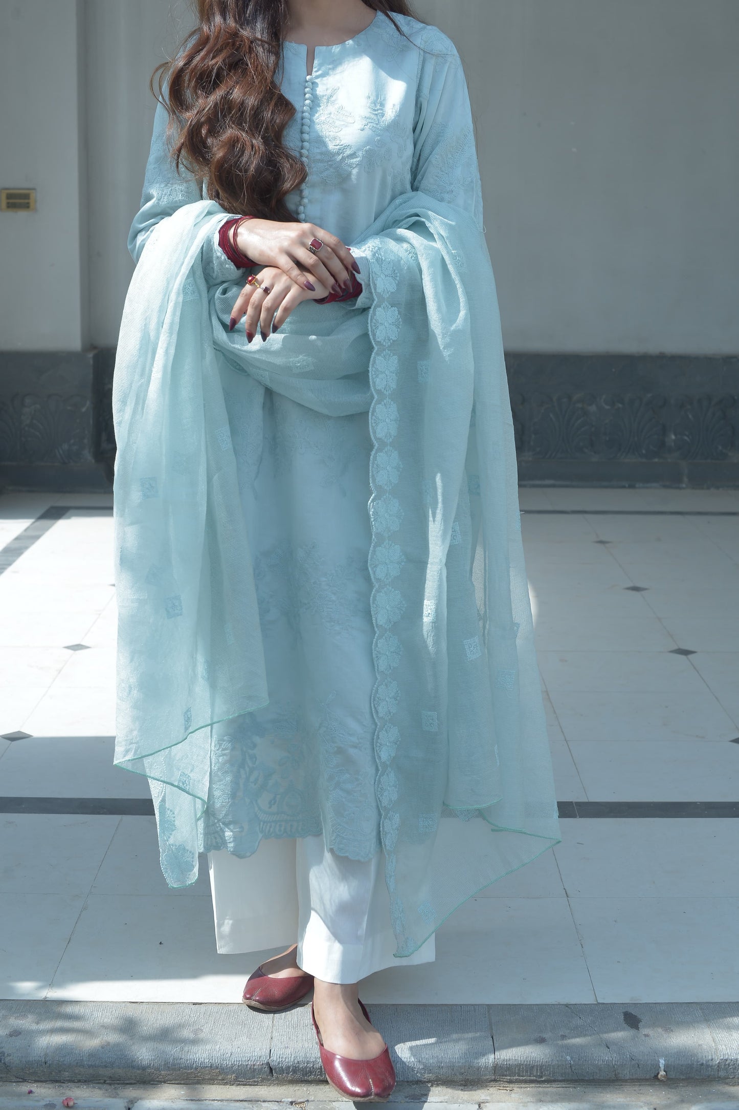 ICE BLUE 3PC EMBROIDERED SET