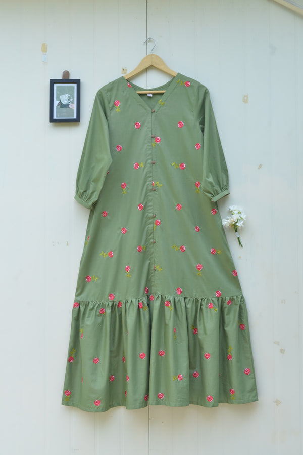 Sage Green Embroidered Long Dress